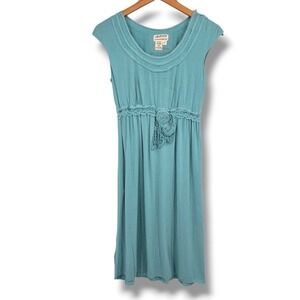 MSSP Max Studio Teal Blue Rosette Empire Waist Jersey Dress Size XS Y2K Vintage